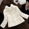 Chaquetas de imitación con cuello levantado de piel para mujer, abrigos elegantes de manga larga para mujer, abrigos de invierno 2022 para abrigo