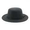 Boinas Fedoras Sombreros Para Mujeres Hombres Sólido Top plano Cúpula Cinturón Banda Casual Formal Vestido de boda Caqui Negro Sombrero de fieltro Sombreros De Mujer