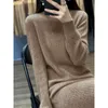 Abiti Casual 100 Pura Lana Inverno Caldo Vintage Ginocchio Allentato Donna Incinta Cashmere Abiti Lavorati A Maglia Dritto Coreano Manica Lunga Abito Maglione 221119