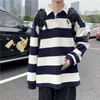 Molus de moletons masculinos da mola e do outono casual hong kong estilo listrado su￩ter solto tend￪ncia coreana tend￪ncia sweater sweater moda masculina su￩ter fino 221119