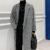 L￣ de l￣ masculina mistura de outono inverno coreano espesso temperamento grosso houndstooth l￣ casaco de l￣ de comprimento de joelho de vento de estilo joelhos 221119