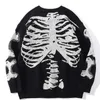 Camisolas masculinos Sweater de malha vintage Pullover de algodão unissex suéter de grande porte masculino Black Loose Skeleton Print Fashion Pullover 221119