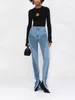 Dames Jeans Spiraal TwoColor Gesplitste Stretch Hoog getailleerde Skinny Jeans Vrije tijd Broekspijpen Split Lange Micro Pull The Floor Jeans SL 221118