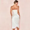 Casual jurken elegante satijnen mouwloze midi jurk dames solide kleur backless split ruches bodycon jurk sexy feest club outfits vestido zomer 221119