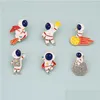 Pins Brooches Astronaut Shaped Enamel Painting Brooches Set 18Pcs Gold Plated Ins Cartoon Zinc Alloy Badge Meteorite Rocket Star Mo Dhk4P