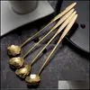 Spoons Stainless Steel Flower Heart Spoons Long Handle Cocktail Stirring Spoon Ice Cream Coffee Home Bar Flatware Tools Drop Deliver Dhmqu
