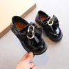 Flat Shoes Autumn Winter Girls Leather Kids Casual Flats Children Sneakers Slip-on Warm Metal Buckle With Ribbon Bowtie Princess Soft