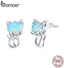 Genuine 925 Sterling Silver Blue Opal Cute Cat Stud Earrings for Women Animal Fashion Jewelry Gifts Girl SCE828 2201086064974
