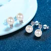 Stud 9mm Freshwater Cultured Pearl Bridesmaid Earrings With Moissanite Top Sterling Silver Ear s Wedding Jewelry for Brides 221119