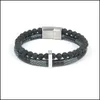 Bracelet Mode Mâle Bracelet En Cuir Sier Bijoux Mat Agate Pierre Perles En Acier Inoxydable Fermoirs Magnétiques Hommes Poignet Cadeaux Drop Deliv Dh2Ep