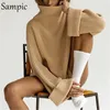 Kobiety koszulki sampic khaki białe swobodne dzianiny pullover golarki sweter skoczki kobiety długie rękawy luźne golf sweter vintage zima t221012