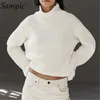 Mulheres malhas Tees Sampic Khaki branco casual malha pullovers camisola de gola alta jumpers mulheres manga longa solta camisola de gola alta vintage inverno T221012