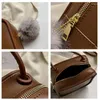 Evening Bags Winter Shoulder For Women Soft Leather Pure Color Fur Ball Decorated Luxury Mini Square Bag Vintage Style Coin Purses