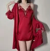 Vêtements de nuit pour femmes mariée demoiselle d'honneur robe de mariée Satin Kimono Sexy pyjamas tentation pur désir jarretelle chemise de nuit