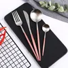 Dinnerware Sets Pink Silver 4Pcs/set Stainless Steel Frosted Cutlery Set Knife Spoon Fork Dessert Restaurant Travel Western Tableware