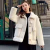 Women's Fur Cashmere Jacket Loose Thicken Warm Casual Overcoat Korean Turn-down Collar Pocket Winter Lamb Wool Coat Women