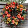 Flores decorativas Plantas artificiais coroa de outono Fall e abóbora para ornamentos da porta da frente Garden Home Garden Ação de Graças Decoração de Natal