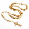 Naturliga träpärlor kristna pärlor halsband hand vävda korshalsband Jesus religiösa smycken