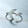 Wedding Rings White Blue Opal Small Crystal Engagement Ring Dainty Female Star Moon Opening Vintage Silver Color For Women