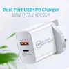 Chargeur mural rapide 20w Charge rapide Type C PD Chargement Chargeurs de voyage à domicile Adaptateur pour Iphone Samsung EU US Plug USB QC 3.0 Chargeur de téléphone avec boîte de vente au détail