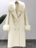 Futra kobiet sztuczny Oftbuy prawdziwy płaszcz zimowy kurtka Kobiet Naturalny kołnierz kaszmirowy wełna mieszanki długiej odzieży wierzchniej damski streetwear 221119