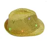 Beretten knipperende led Fedora Trilby Sequin unisex cap fancy jurk dance party jazz hoed