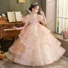 vintage flower girl dresses for weddings evening party lace rustic champagne color tutu crystal sequined fluffy tulle ball gown Pageant dress