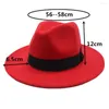 Berets 2022 أزياء متطورة الرجال نساء فيدورا قبعة مع حزام القماش الأسود البالغ بنما الصوف Trilby الحجم 56-58 سم