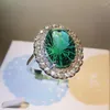 Cluster Rings 1PC Green Emerald Gemstone For Women Engagement Wedding Promise Ring Fashion Silver Color Party Jewelry