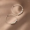 Hoop Earrings Pure 925 Sterling Silver Pearl Round Bead Ear Buckle For Women Punk Earring Party Jewelry Gift Accessories B367