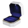 Jewelry Pouches LED Lighted Ring Box Deluxe Velvet Gift Wedding Engagement Display Storage Foldable Case Valentine's Day Organizer