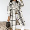 Trench da donna 2022 Giacca primaverile Cappotto di lana da donna Plaid Autunno spazzolato Accoppiato Giacca lunga allentata da donna