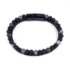 Strand Fine Stainless Steel Jewelry Multi-Layered Men's Black Leather Beaded Bracelet High Quality Magnet Clasp Christmas Gift