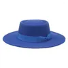 Bérets Femmes Chapeau Fedoras Large Bord Dôme Rond Ruban Bowknot Feutré Chapeaux Formel Solide Noir Rouge Cowboy 2023 Gorras Hombre