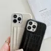 Top Crocodile Leather Phone Cases iPhone 12 13 14 Pro Max 11 14Plus 7 8 Plus X XS XR 12 13 Mini Silver Hardware Strap Strap Card Case