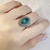 Cluster Rings 1PC Green Emerald Gemstone For Women Engagement Wedding Promise Ring Fashion Silver Color Party Jewelry