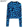 Women's Knits Tees Zevity New Women Vintage Animal Pattern Stampa Maglione lavorato a maglia corto Lady Chic O Neck Manica lunga Pullover sottile Crop Top SW1078 T221012