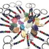 Porte-clés en pierre brute brute de mode 7 couleurs Chakra perles chaîne pendentif porte-clés pierres de quartz naturelles porte-clés en cristal rose accessoires MKI