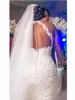 Arabe Aso Ebi Vintage en dentelle Robe de mariée perlée Sheer Cou Mermaid Robes Bridal Robes de mariage bon marché245E