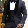 Men's Suits Handsome Groomsmen Peaked Lapel Groom Tuxedos Mens Wedding Dress Man Blazer Prom Dinner 3 Piece Suit Jacket Pants Tie Vest