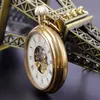 Zegarki kieszonkowe luksusowy złoty mechanik dla mężczyzn Kobiety ręka wiatrowy mody mody łańcuch steampunk