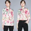 Women's Blouses 2022 Autumn Runway Silk Women's Shirt Long Sleeve Print Ruffle Tie Flowers Bow Dress Blouse Floral Office Ladies