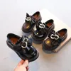 Flat Shoes Autumn Winter Girls Leather Kids Casual Flats Children Sneakers Slip-on Warm Metal Buckle With Ribbon Bowtie Princess Soft