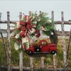 Decorative Flowers Red Truck Christmas Wreath Rustic Fall Front Door Artificial Garlands Farmhouse Hanging Festive Home Decoration Ornament