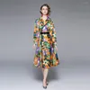 Dames Trench Coats Runway Designer Vintage Long Coat Dameshoes geschilderde print Dubbele borsten overjas herfst winter uit het oog meter