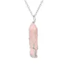 Collana di pietra di cristallo guarigione albero della vita filo avvolto punti esagonale naturale ciondolo per le donne ametista in via di malachite opal rosa in pietra di quarzo rosa