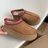 Australia Tazz Slipper Designer Australische laars Plateauhak Kastanjebruin Echt leer Bontlaarzen Enkellaarsjes