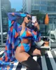 Women's Two Piece Pants Tie Dye Print Bikini 2021 Summer Beach Wear Swimsuit Sexy Long Cover Up High Waist 3 Piece Set Women Swimwear Bikini Set Women T221012