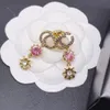 Brincos de manuseio novo designer de marca de luxo da moda Double G Letter Nature Flowers Pink Gemstone Sun Brincha Festa de casamento Jóias de alta qualidade com caixa