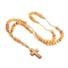 Handmade Jewelry Wholesale Natural pine BEADS HANDMADE Cross Necklace Rosary Catholic jewelry